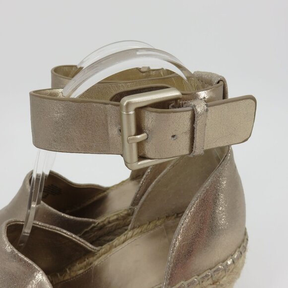 Marc Fisher ADALYN Women 7 M Metallic Gold Leather Espadrille Wedge Sandals - Picture 7 of 16